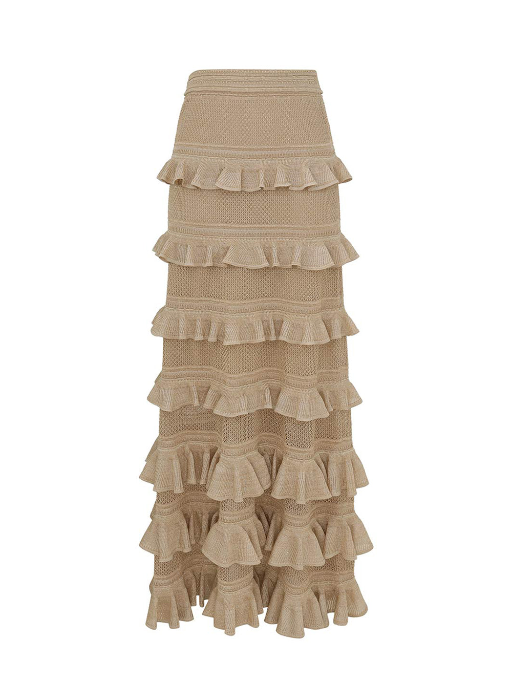 Hypnotic Lace Frill Midi Skirt Metallic Gold