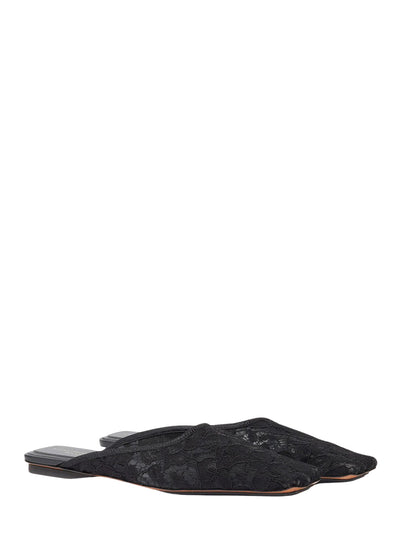 Square-Toe Lace Backless Mules Black