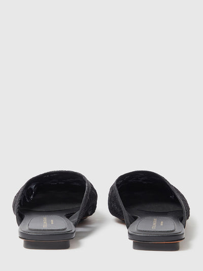 Square-Toe Lace Backless Mules Black