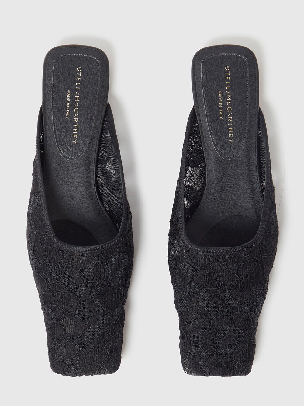 Square-Toe Lace Backless Mules Black