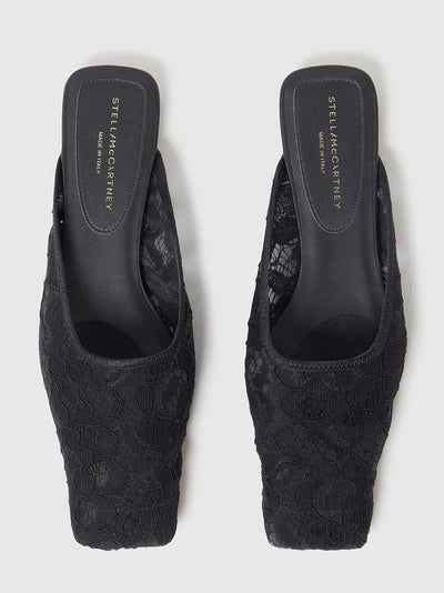 Square-Toe Lace Backless Mules Black