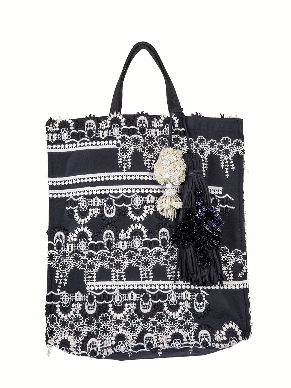 Embellished Tote Bag Black-white