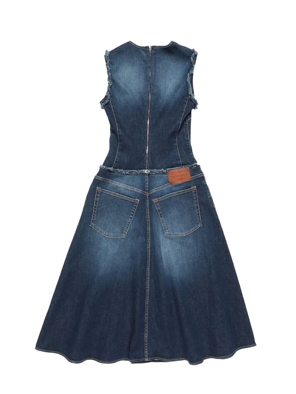 Layered Denim Midi Dress (Dark Blue)