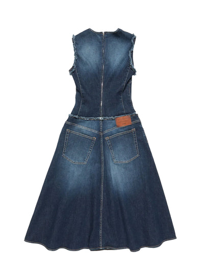 Layered Denim Midi Dress (Dark Blue)