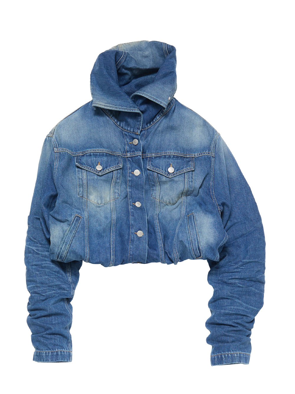 Crinkled Denim Jacket Mid Blue