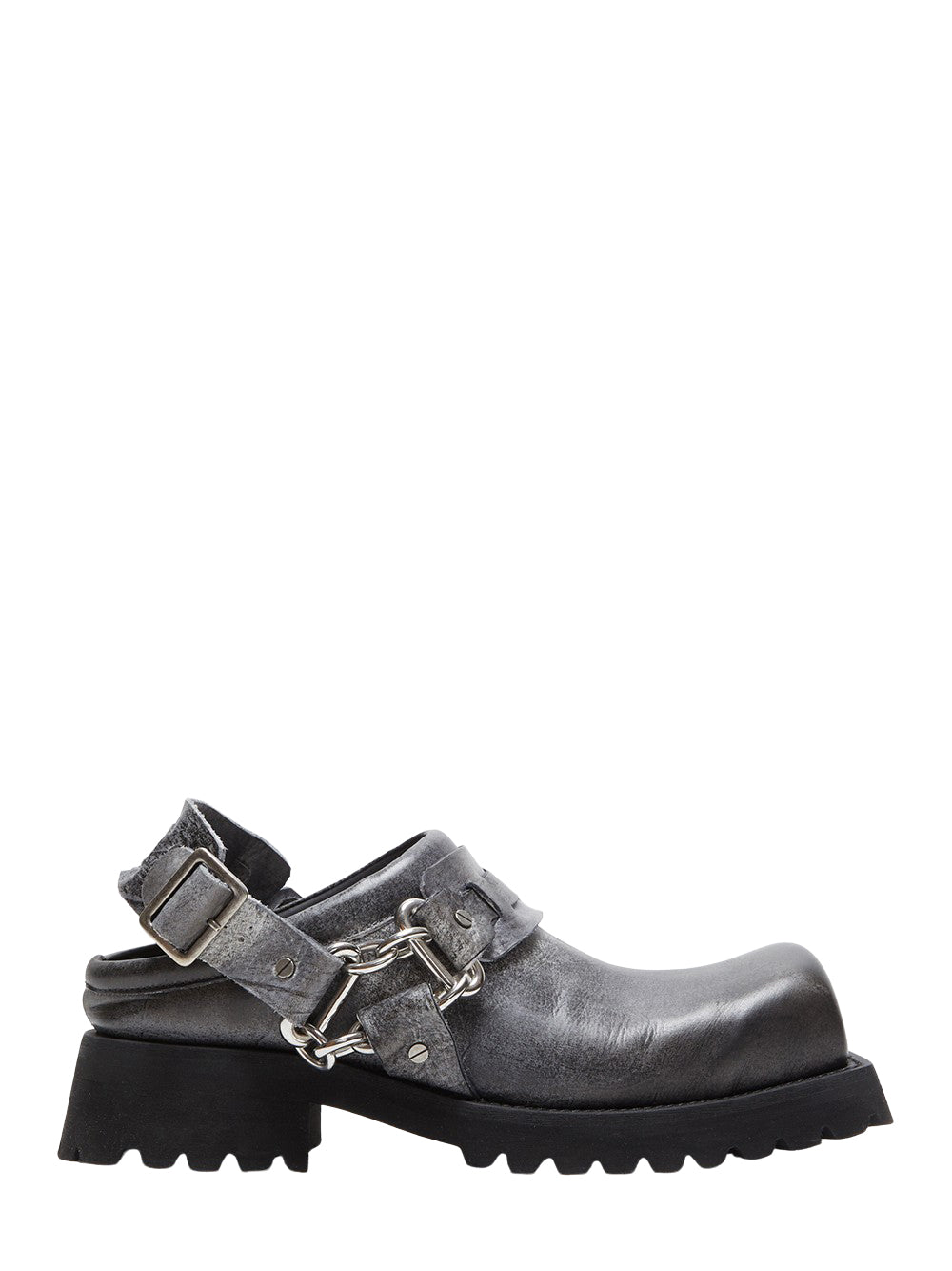 Leather Buckle Mule (Black/White)