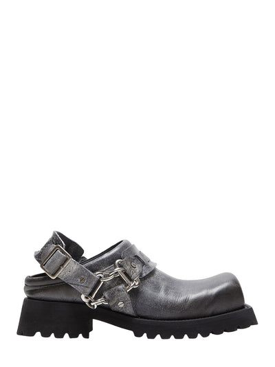 Leather Buckle Mule (Black/White)