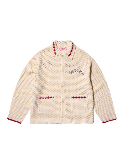 AECA Crochet Callar Knit Cardigan (Cream)