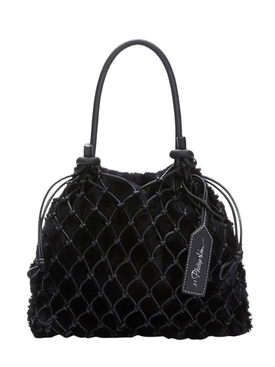 Faux Fur Macrame Mini Sac Black