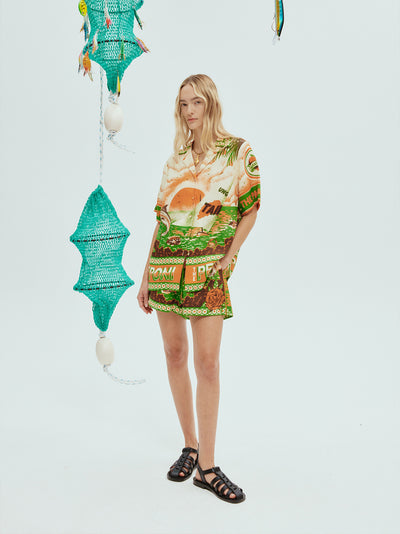 Bungalow Oversized Linen Shirt (Red)