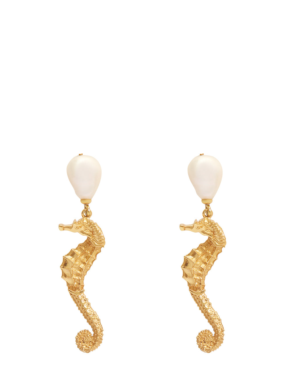 Curio Seahorse Pearl Earrings (Gold)