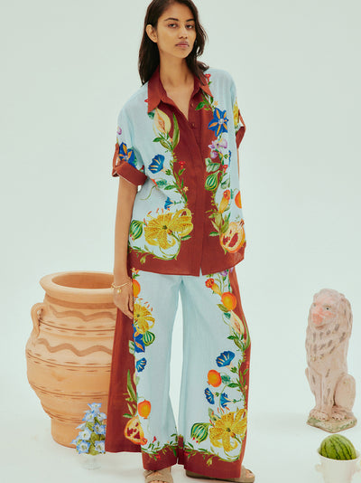 Dahlia Floral Linen Pant (Multi)