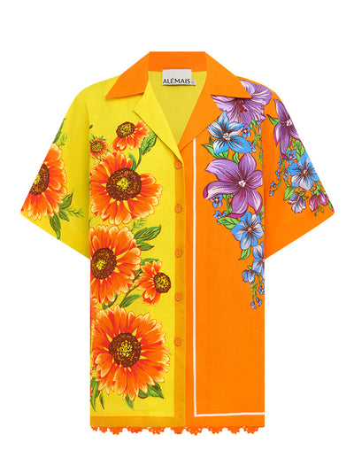 Jude Oversized Linen Shirt (Orange/Yellow)