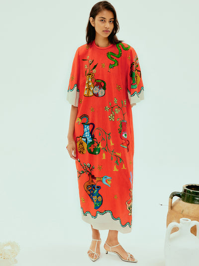 Rose Midi Tee Dress (Tangerine)