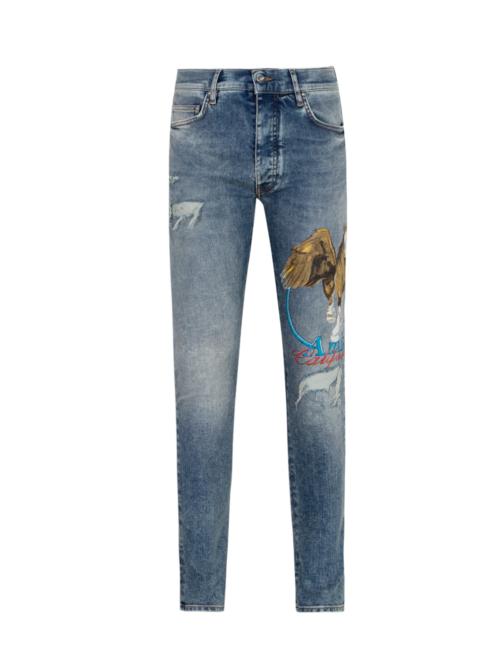 Printed And Embroidered Pegasus Skinny Jean True Indigo