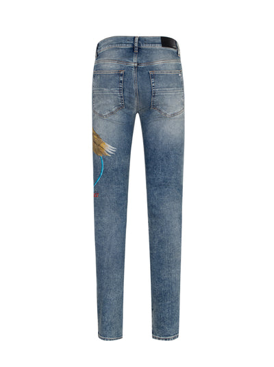 Printed And Embroidered Pegasus Skinny Jean True Indigo