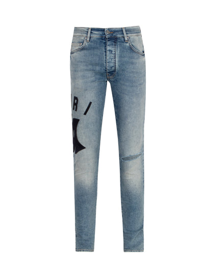 Suede Applique Logo Skinny Jeans Blue