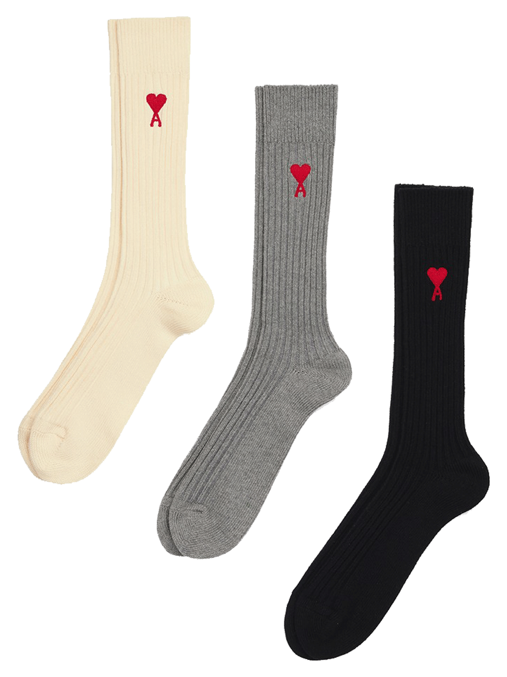 AMI-Three-Pack-Ami-De-Coeurs-Socks-(White-Grey-Black)-7