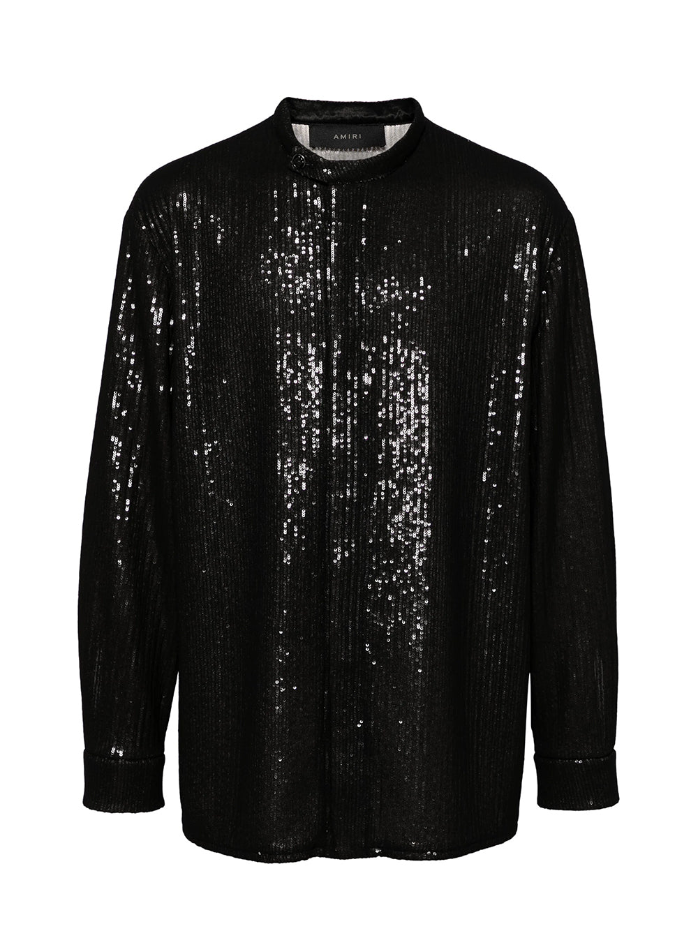 O/S Tab Collar Covered Sequin Shirt Black
