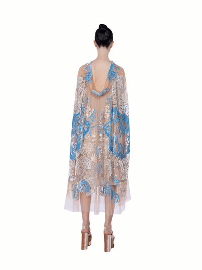 Low Back Collar Tulle Midi Dress Blush-blue