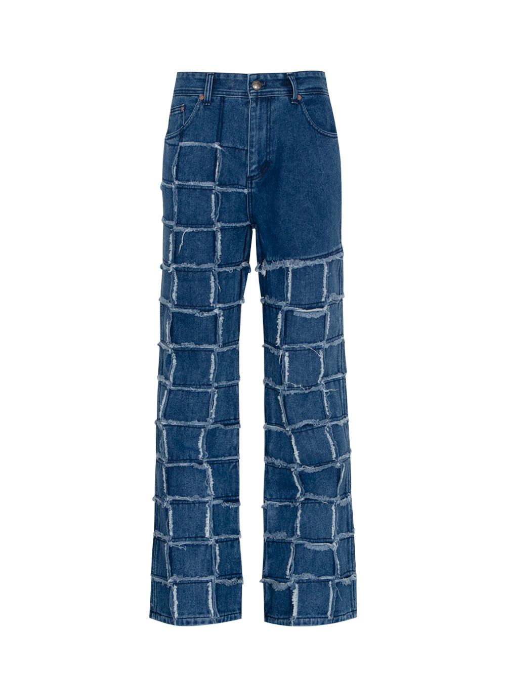 New Patchwork Wide-leg Jeans (Washed Blue)
