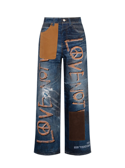 Unisex Love Printed Denim Trom Blue