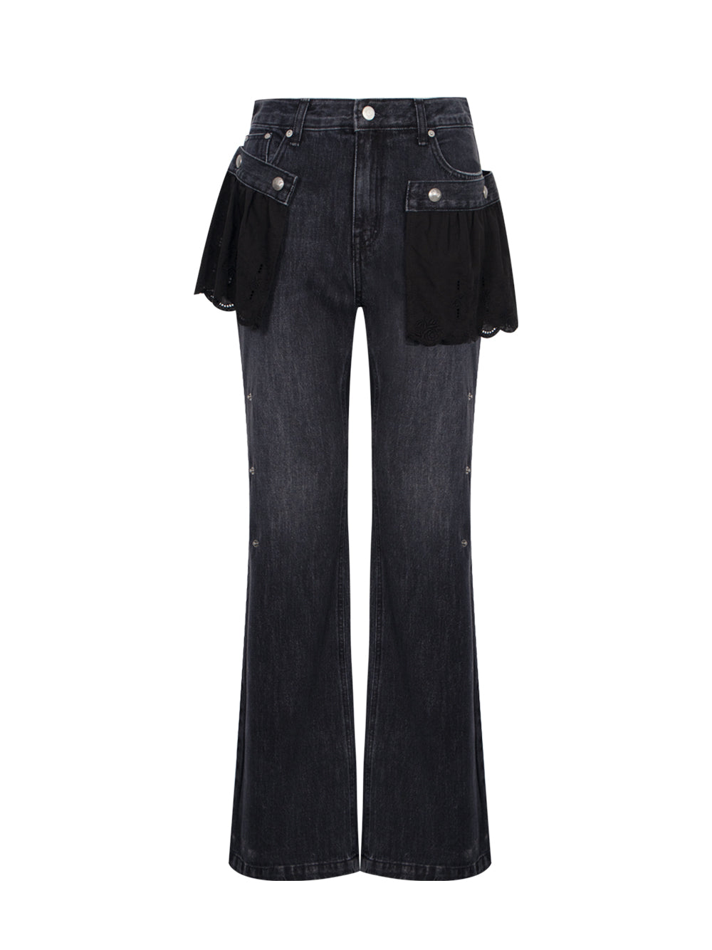 Flower Lace Attached Bootcut J Washed Black