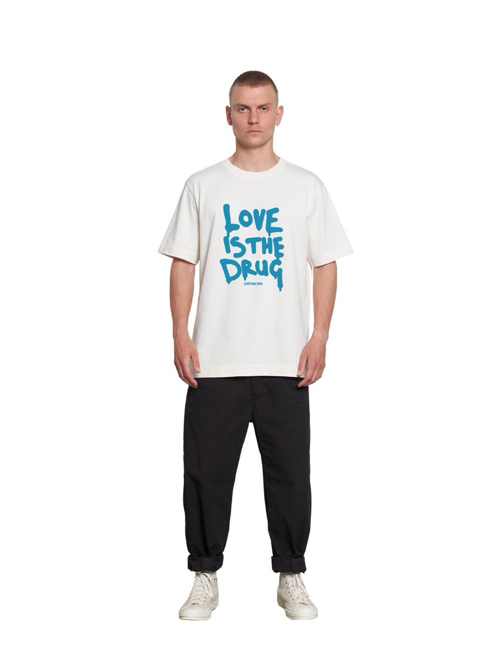 T-Shirt (Love Is The Drug) White (Blue)