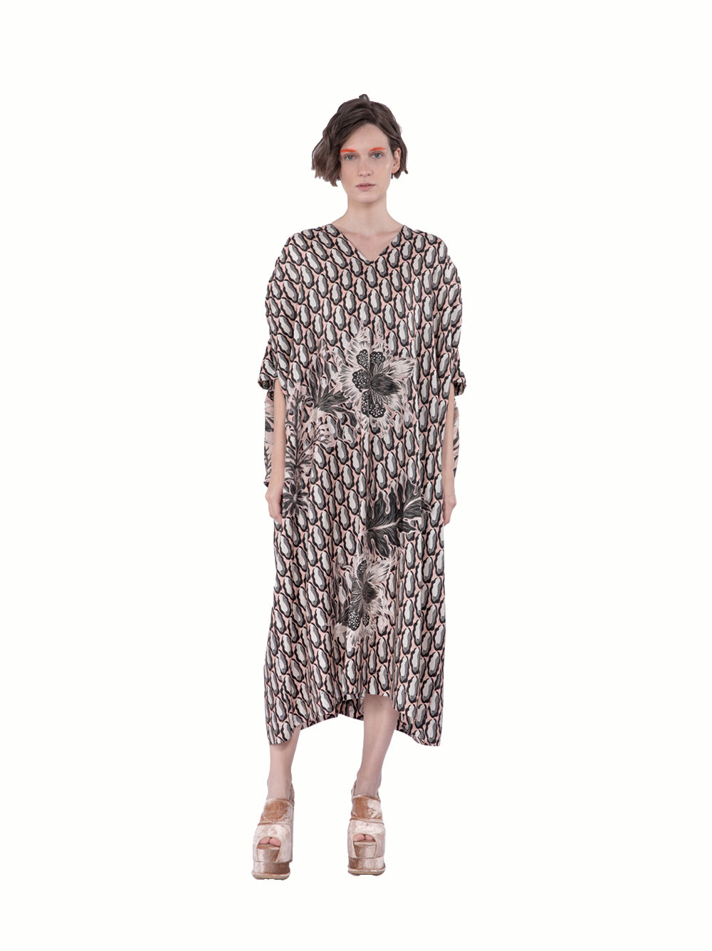 Twill Silk Print Opened Sle Blush