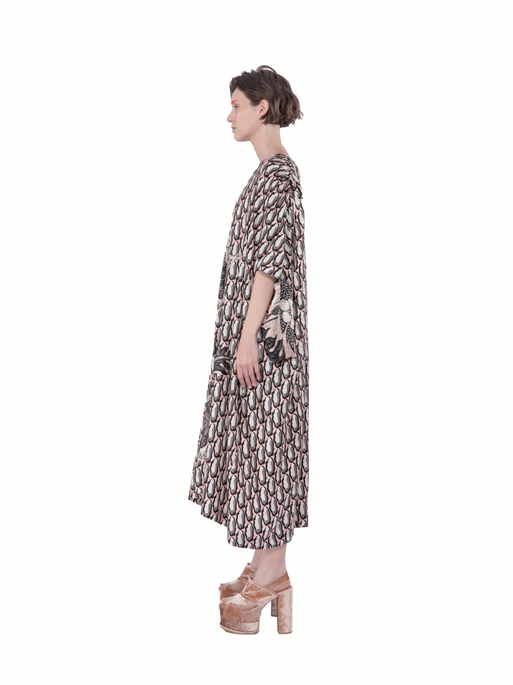 Twill Silk Print Opened Sle Blush