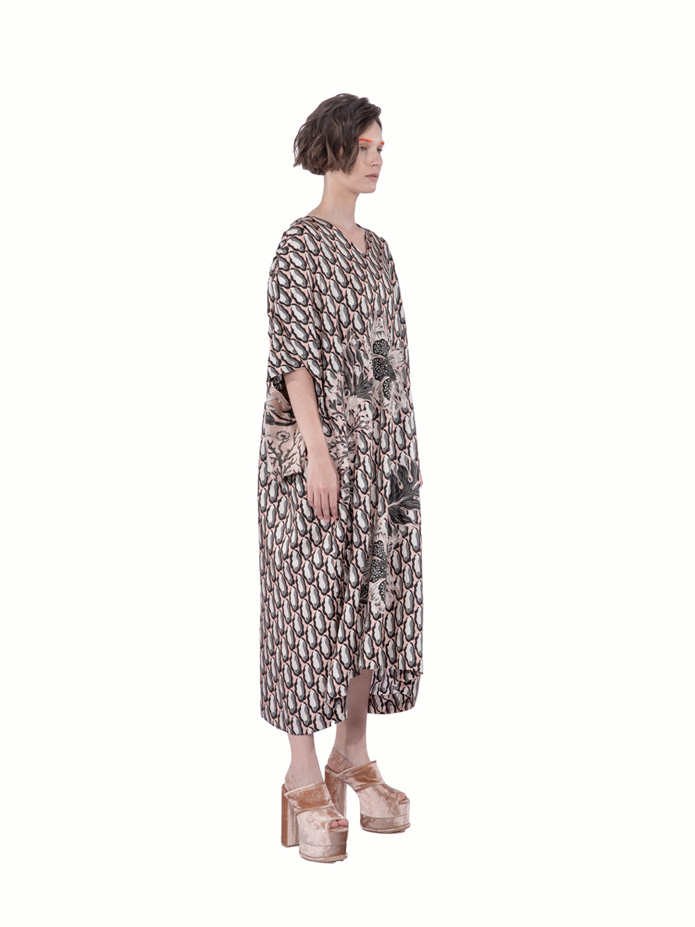 Twill Silk Print Opened Sle Blush