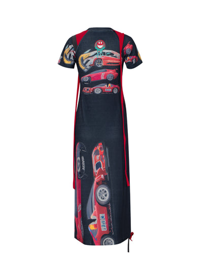 Adsb X Ottolinger Car Printed Slit Maxi Dress Black