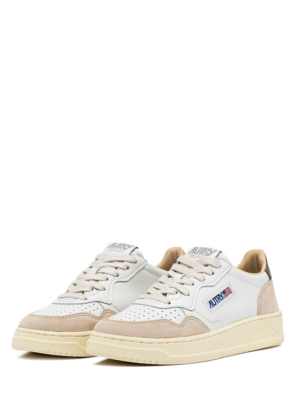 Medalist Low Sneakers In Leather Suede (White/Covert Green) (Women)