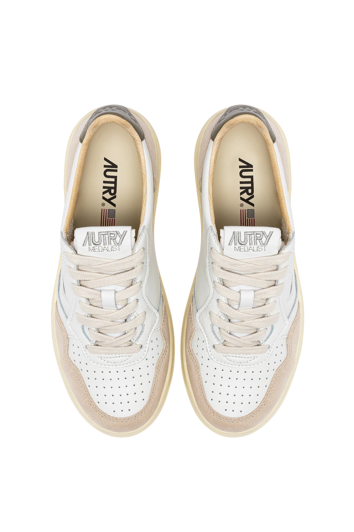 Medalist Low Sneakers In Leather Suede (White/Covert Green) (Women)