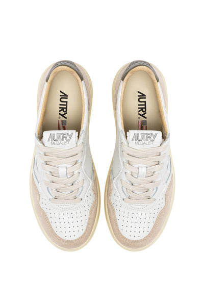 Medalist Low Sneakers In Leather Suede (White/Covert Green) (Women)