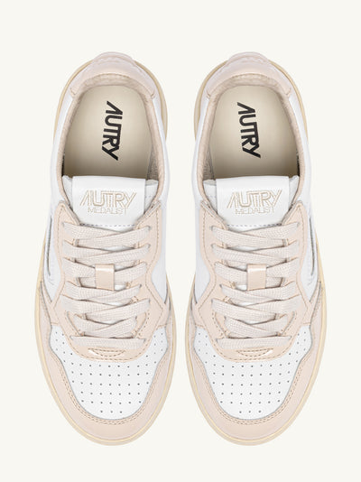 Medalist Low Sneakers (Women) (White Leather and Gold Lurex)