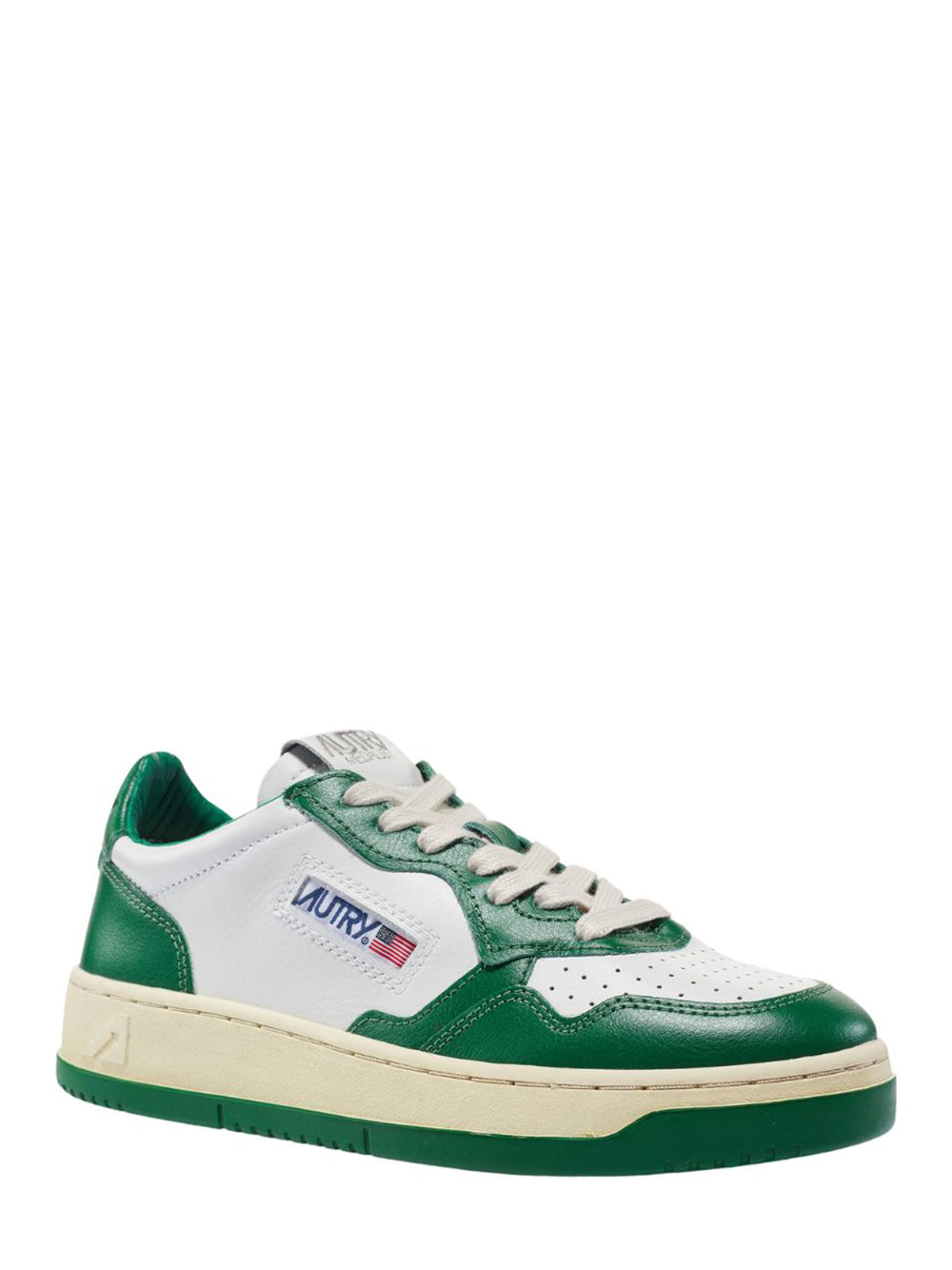 Medalist Low Sneakers In Two-Tone Leather (White And Green) (Women)