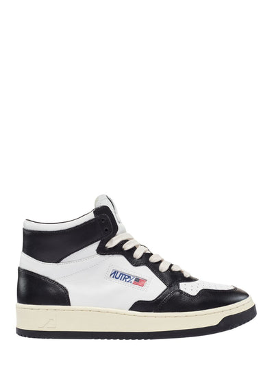 Medalist Mid Sneakers In Two-Tone Leather (White And Black) (Women)