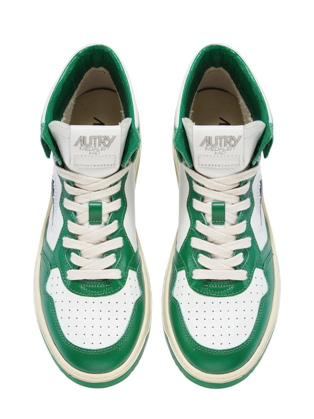 Medalist Mid Sneakers In Two-Tone Leather (White And Green) (Women)