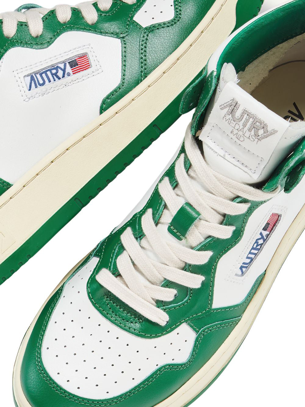 Medalist Mid Sneakers In Two-Tone Leather (White And Green) (Women)