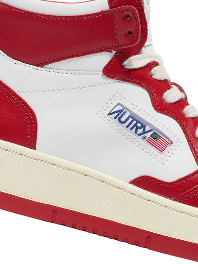 Medalist Mid Sneakers In Two-Tone Leather (White And Red) (Women)
