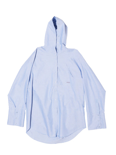 Hooded Button-Up Shirt (Blue)