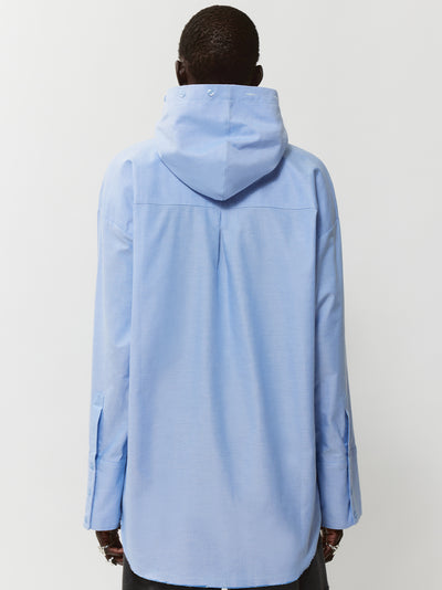 Hooded Button-Up Shirt (Blue)