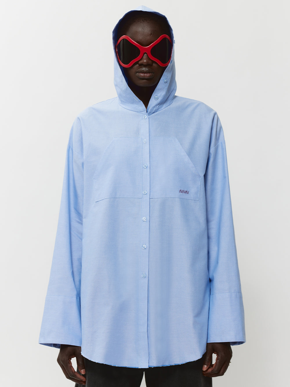 Hooded Button-Up Shirt (Blue)