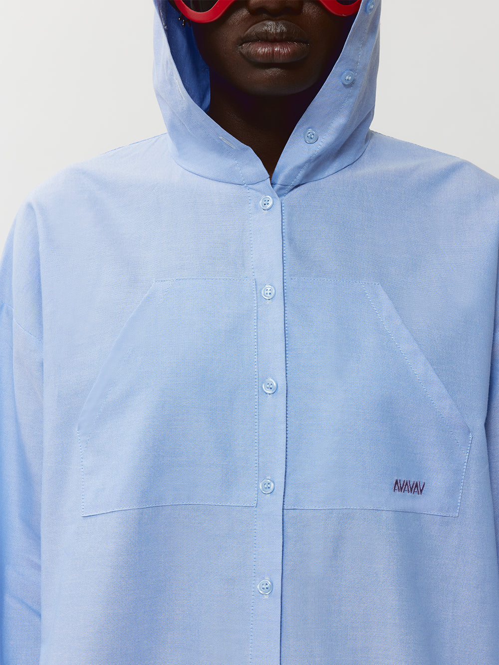 Hooded Button-Up Shirt (Blue)