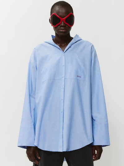 Hooded Button-Up Shirt (Blue)