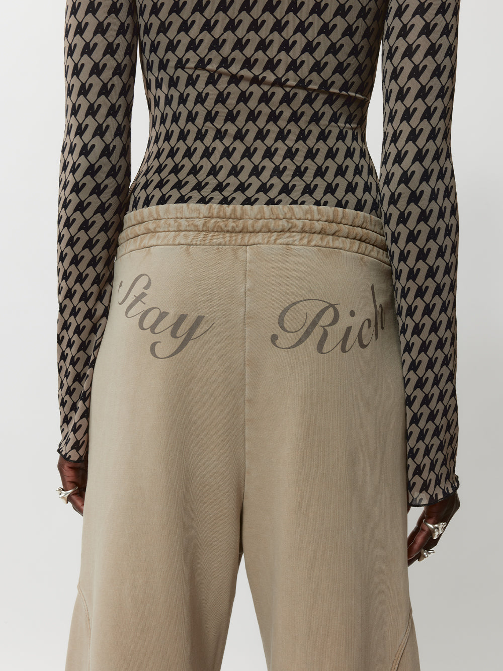 Slogan-Print Track Pants (Beige)