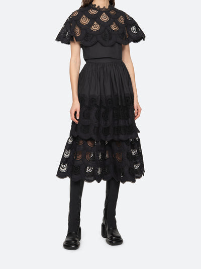 Drea Embroidery Tiered Skirt (D1) Black