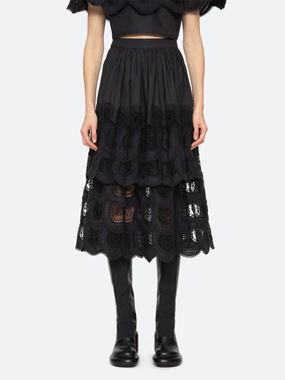 Drea Embroidery Tiered Skirt (D1) Black