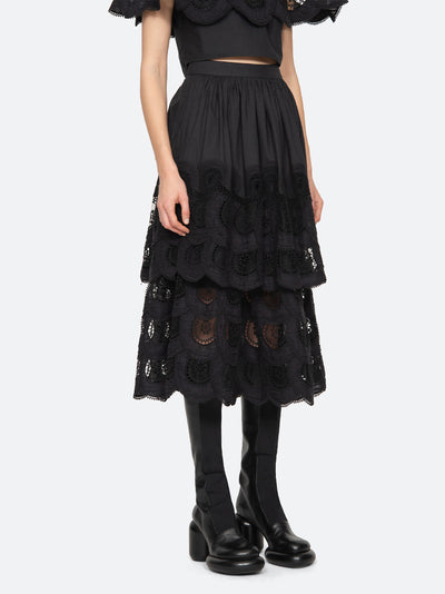 Drea Embroidery Tiered Skirt (D1) Black